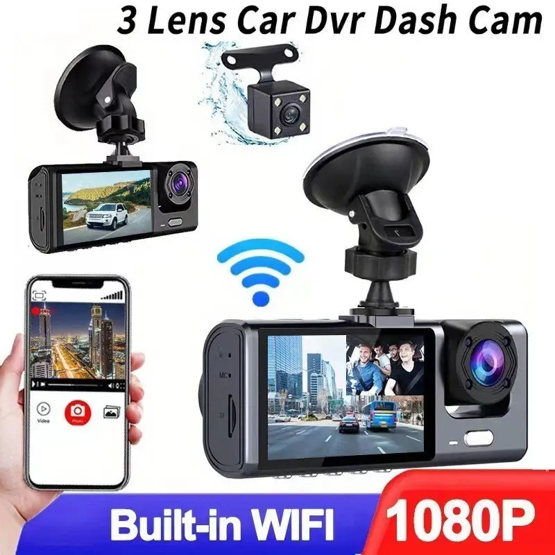 JACK CELL 1080P HD Car Dash Cam with 3 Cameras, 24H Parking Monitor and 360° DVR Coverage