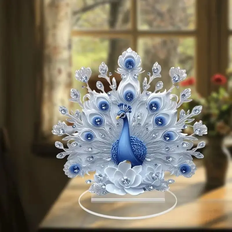KKU Home 10cm Flat Acrylic Peacock Ornament, DIY Desktop Standee