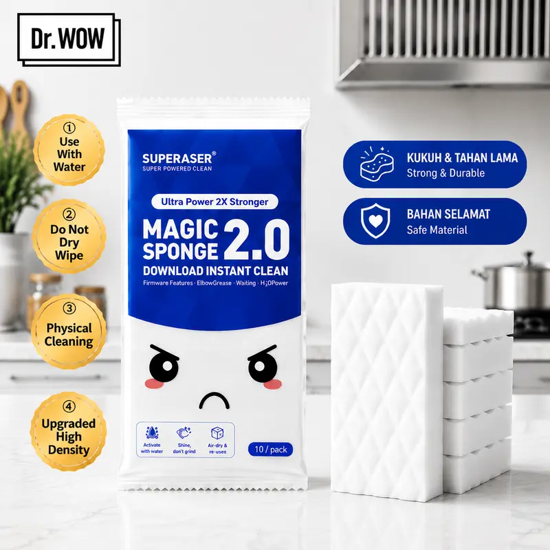 Dr.WOW Premium Nano Magic Sponge, 2X Compressed, Water-Only Shoe and Multipurpose Cleaner; Add Water Before Use
