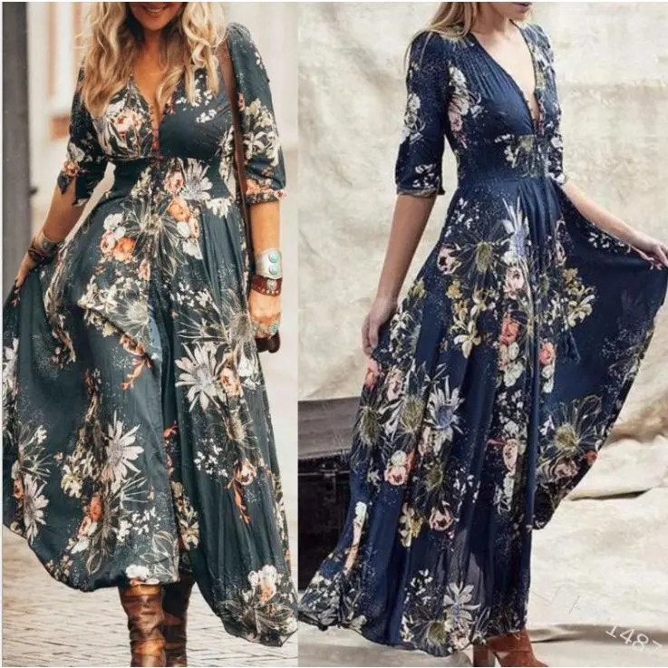 Plus-Size Women's Summer V-Neck Dress with Unique Print and Understated Luxury Style