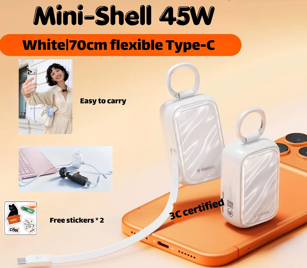 White Mini-Shell 10000mAh Power Bank with Automotive-Grade Power Supply Materials and Battery