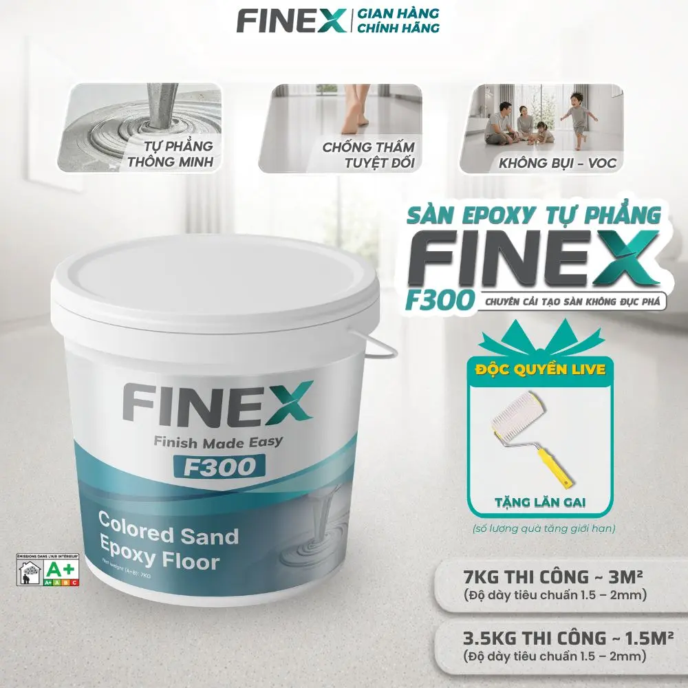 [TẶNG LĂN GAI] Sơn sàn Epoxy Finex F300 chống thấm, chuyên cải tạo sàn không đục phá, chống trơn trượt