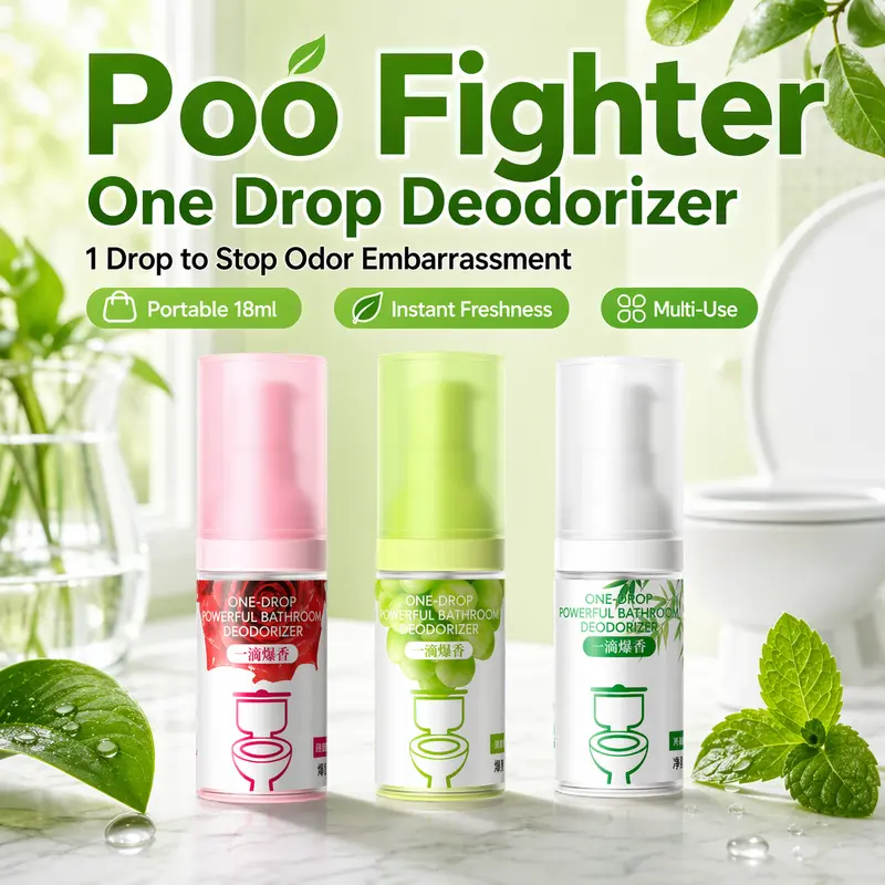 Poo Fighter One Drop Deodorizer Instant Toilet Odor Eliminator Fragrance with Natural Scents Press Pump Antibacterial 18ML Portable for Bathroom Home Travel