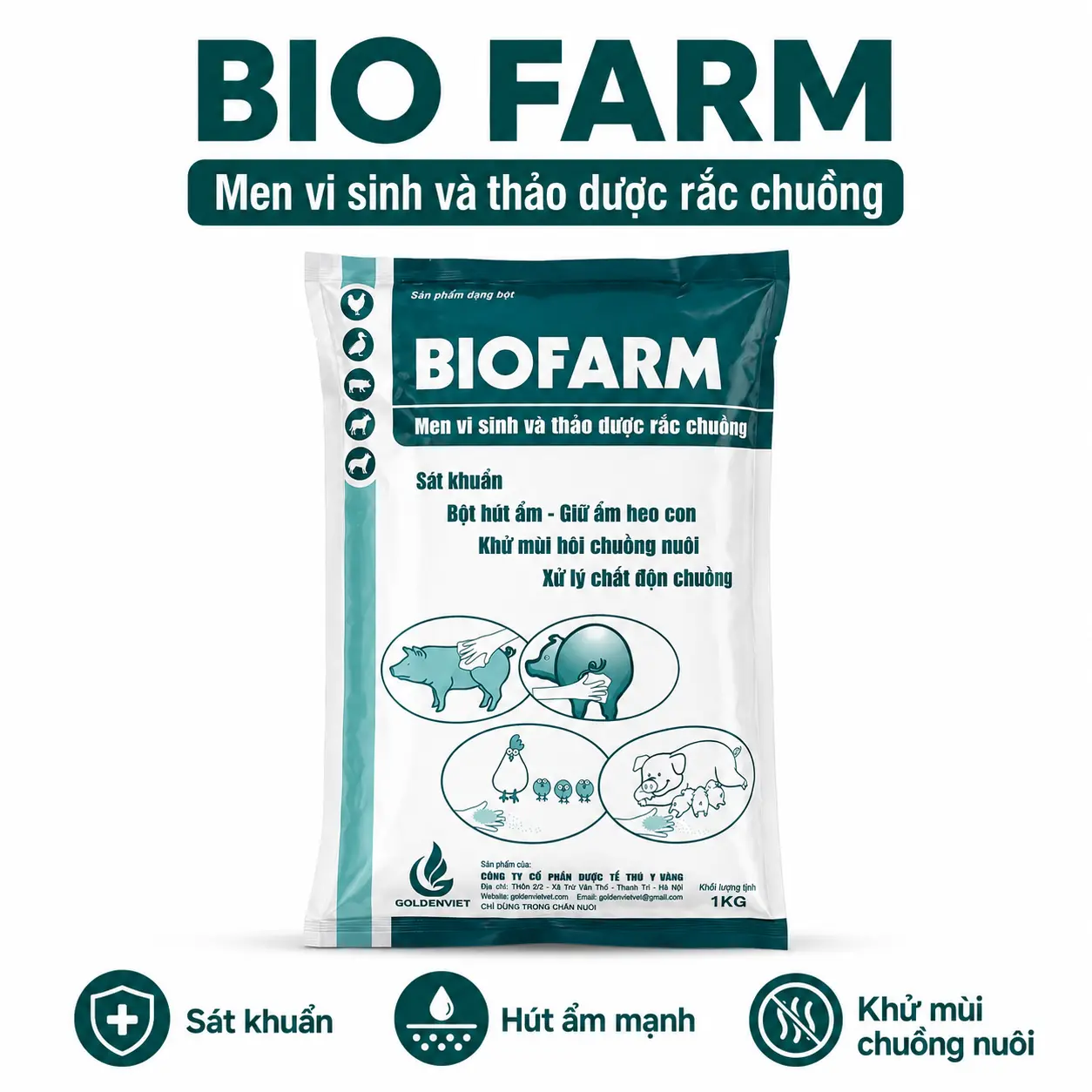 Men rắc chuồng cao cấp BIO FARM – giữ ấm heo con mới sinh, khử mùi hôi, hấp thu khí độc chăn nuôi, vệ sinh chuồng trại, giữ ấm vật nuôi