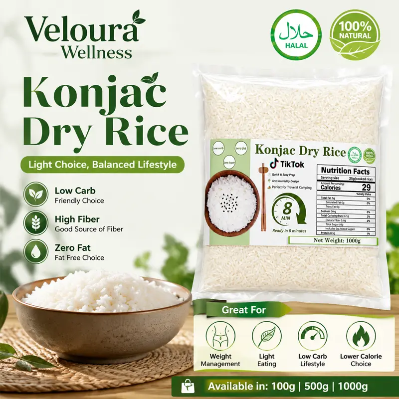Arroz shirataki de konjac halal, 10 kg | Alto en fibra dietética, natural y sin necesidad de cocción