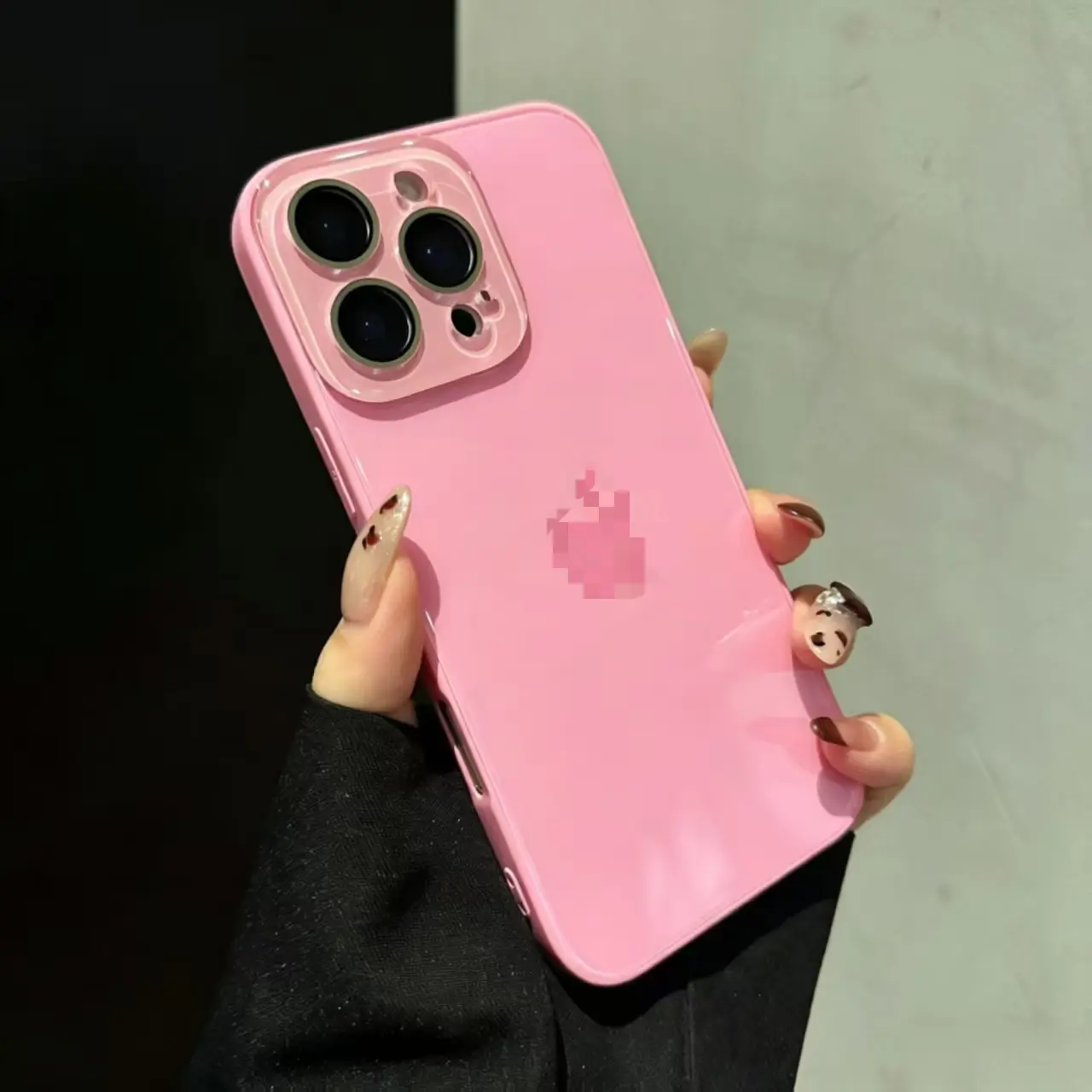 清新糖果色系列皮纹透明手机壳｜适配 iPhone 17/16/15/14/13 Air/Pro/18Pro Max、16/15/14 Plus｜软TPU边框＋硬PC背板｜镜头全包｜粉白简约款