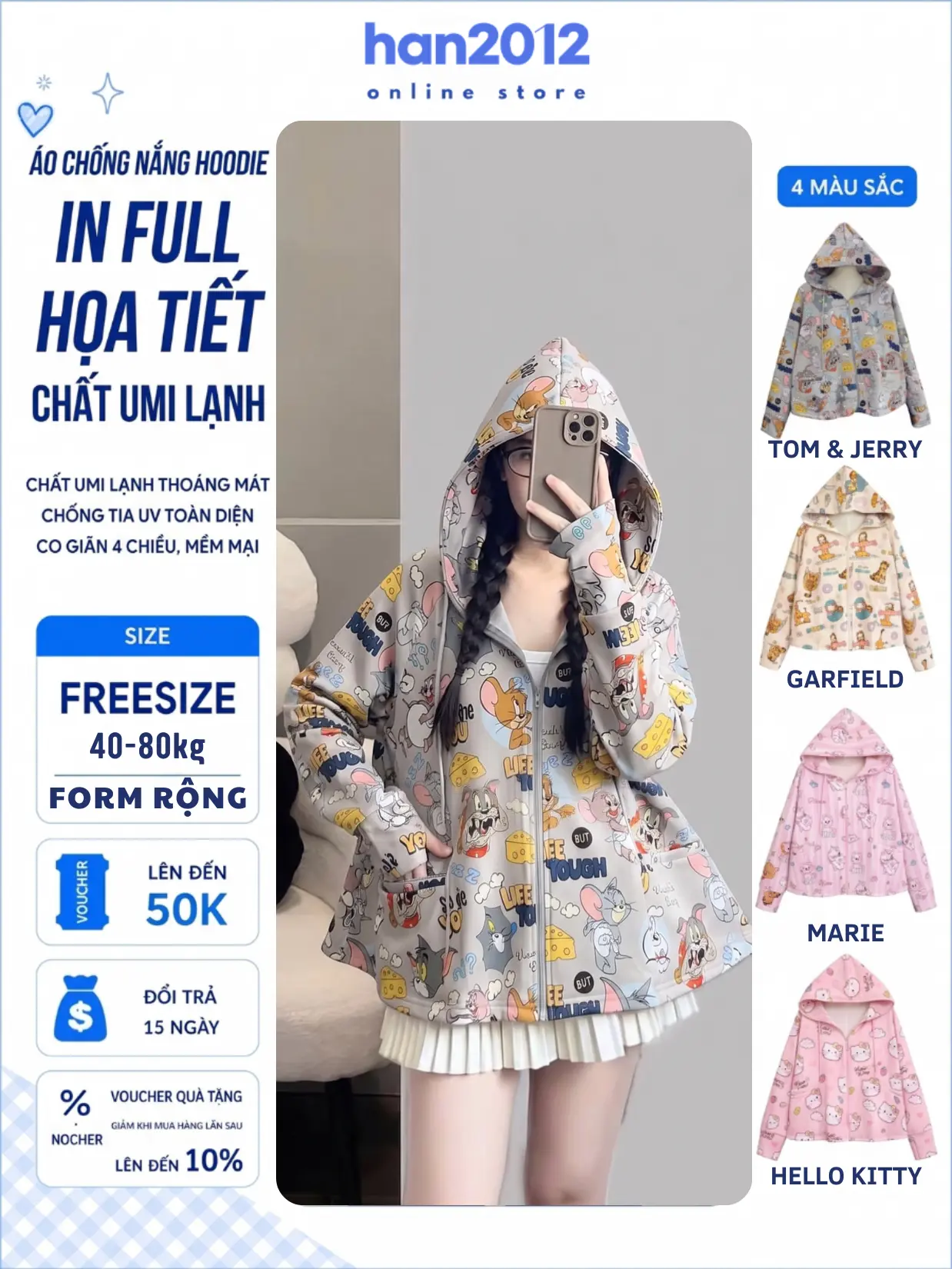 Lockerer Fledermaus-Hoodie als Sonnenschutzjacke aus kühlendem Umi-Stoff für den Sommer, mit niedlichem Look, für 40–80 kg