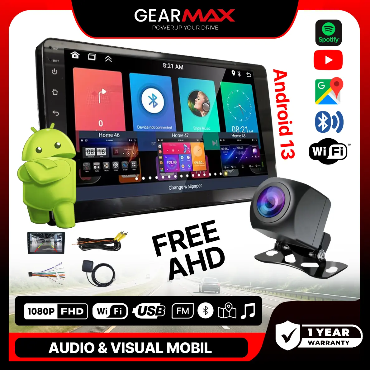 [COD-LV] GEARMAX Android 13 차량용 헤드유닛 4+32/64G, 7/9/10inch, 냉각 시스템·내비게이션·후방 카메라·멀티미디어·MirrorLink·Bluetooth, HONDA TOYOTA SUZUKI MITSUBISHI NISSAN CAMP 호환