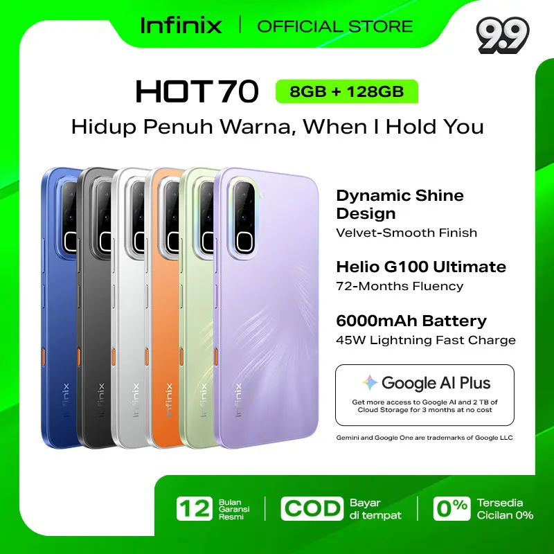 Infinix Hot 70 8/128 GB - Hasta 16 GB de RAM ampliada - Helio G100 Ultimate - 6,78 pulgadas a 120 Hz - 50 MP - 6000 mAh - NFC