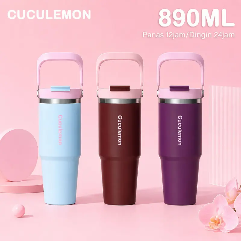 Cuculemon Tumbler Stainless Steel Vacuum 900ML Termos Botol Minum Besar Aesthetic Tahan Panas Dingin 24 Jam Portable