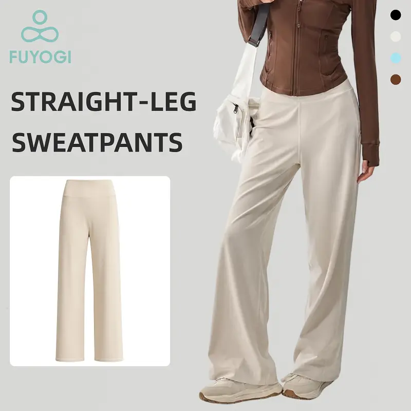 Pantalon droit femme FUYOGI taille haute avec poche arrière, tissu respirant à séchage rapide, pour la course, la randonnée et le sport en plein air