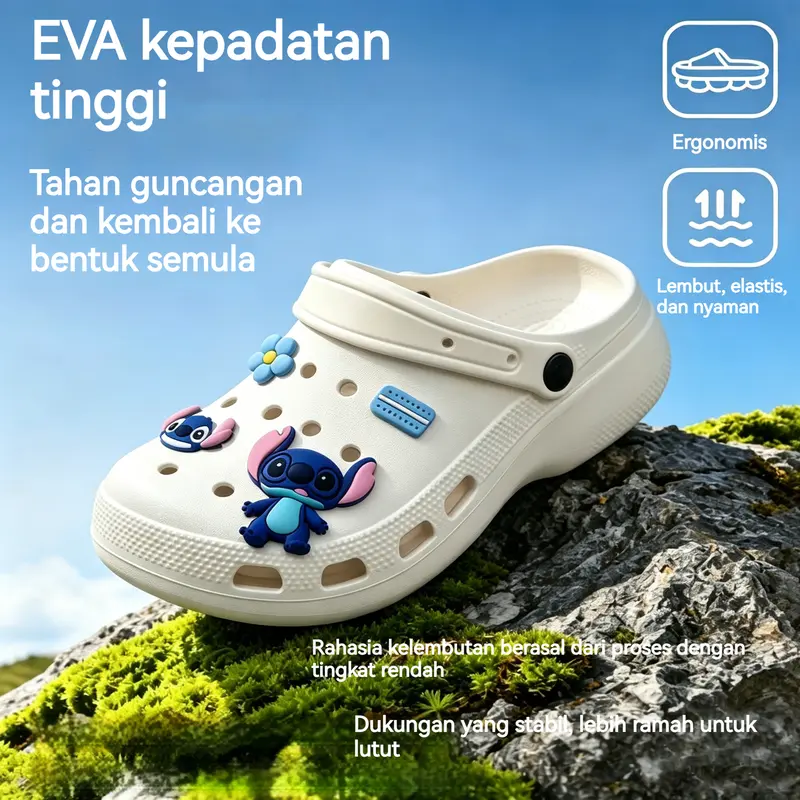 Sandal Polos Couple Unisex, Empuk Anti Slip, Sandal Santai Rumah, Bisa Pasang Hiasan Pin Sepatu, Banyak Pilihan Warna