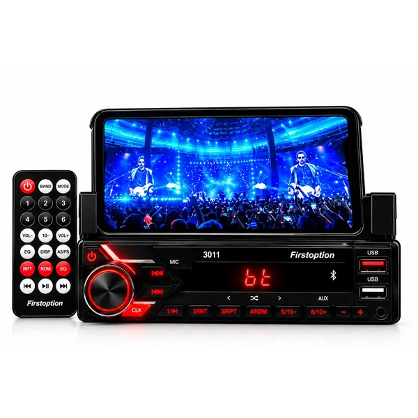 First Option 3011 In-Car MP3 Radio Player with Phone Holder and 2 USB Ports