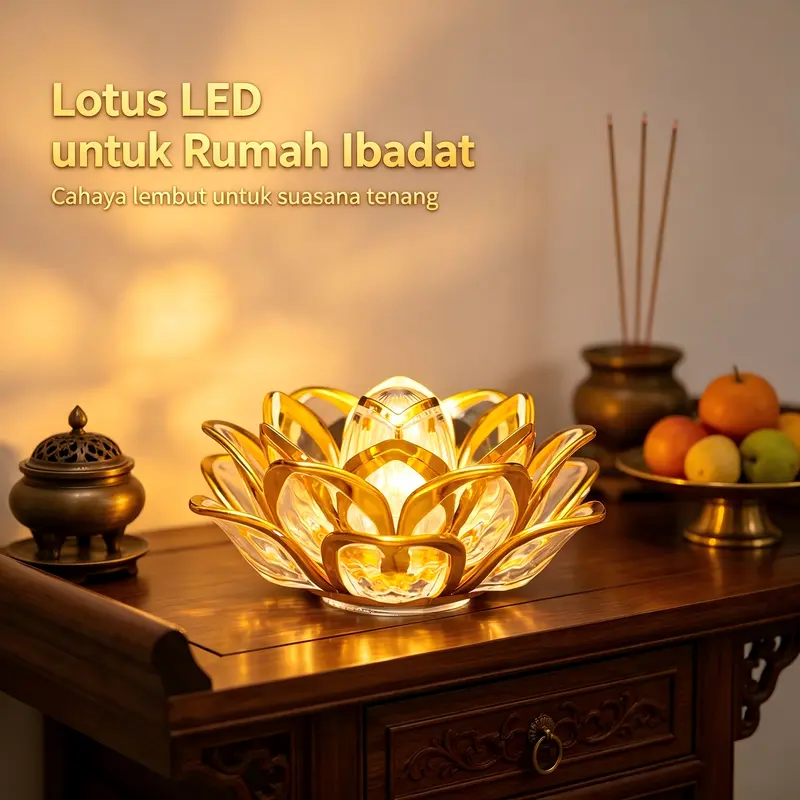 Lámpara LED de loto dorada para ofrendas, vela electrónica con batería reemplazable, segura y económica, decoración para el hogar y el altar, tamaño pequeño fácil de colocar, Decorations Supplies