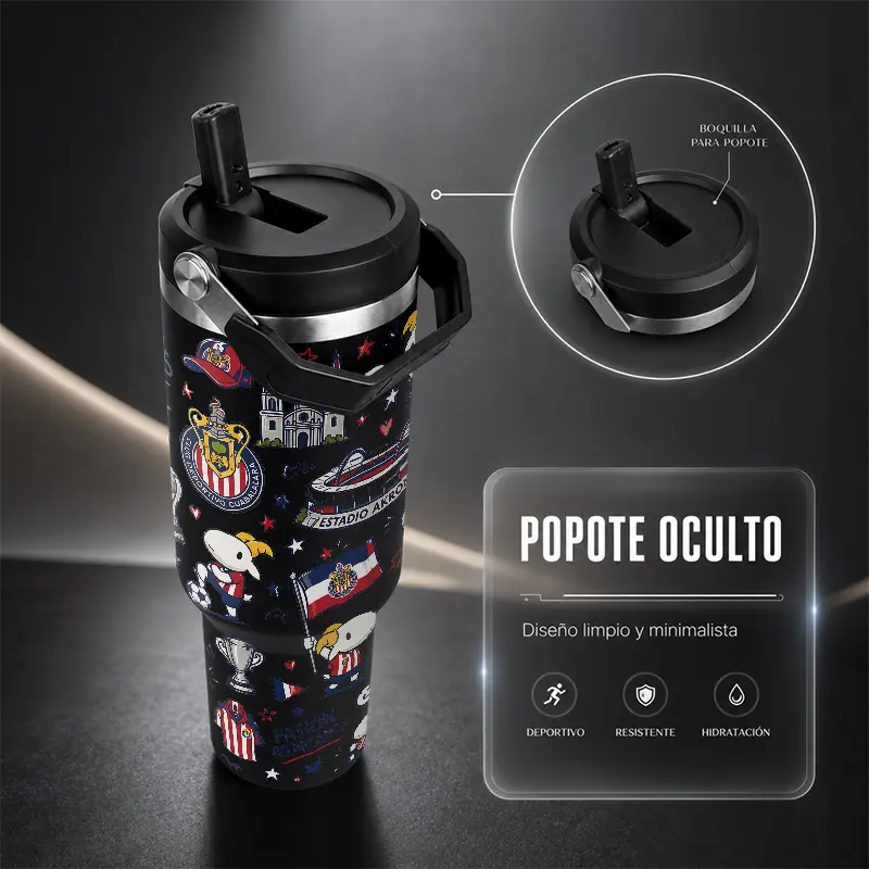 Chivas de Guadalajara 1,182 ml Insulated Stainless Steel Tumbler with Straw and Silicone Sleeve, BPA-Free, Leakproof Lid
