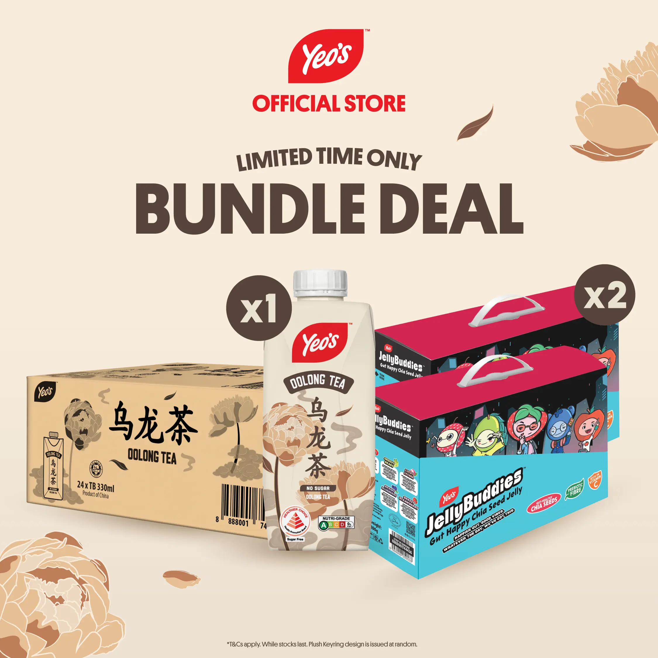 Exclusive Bundle - JellyBuddies (100g x 20) + Oolong Tea (330ML x 24) with GWP - Perfect Drink Combo for Family