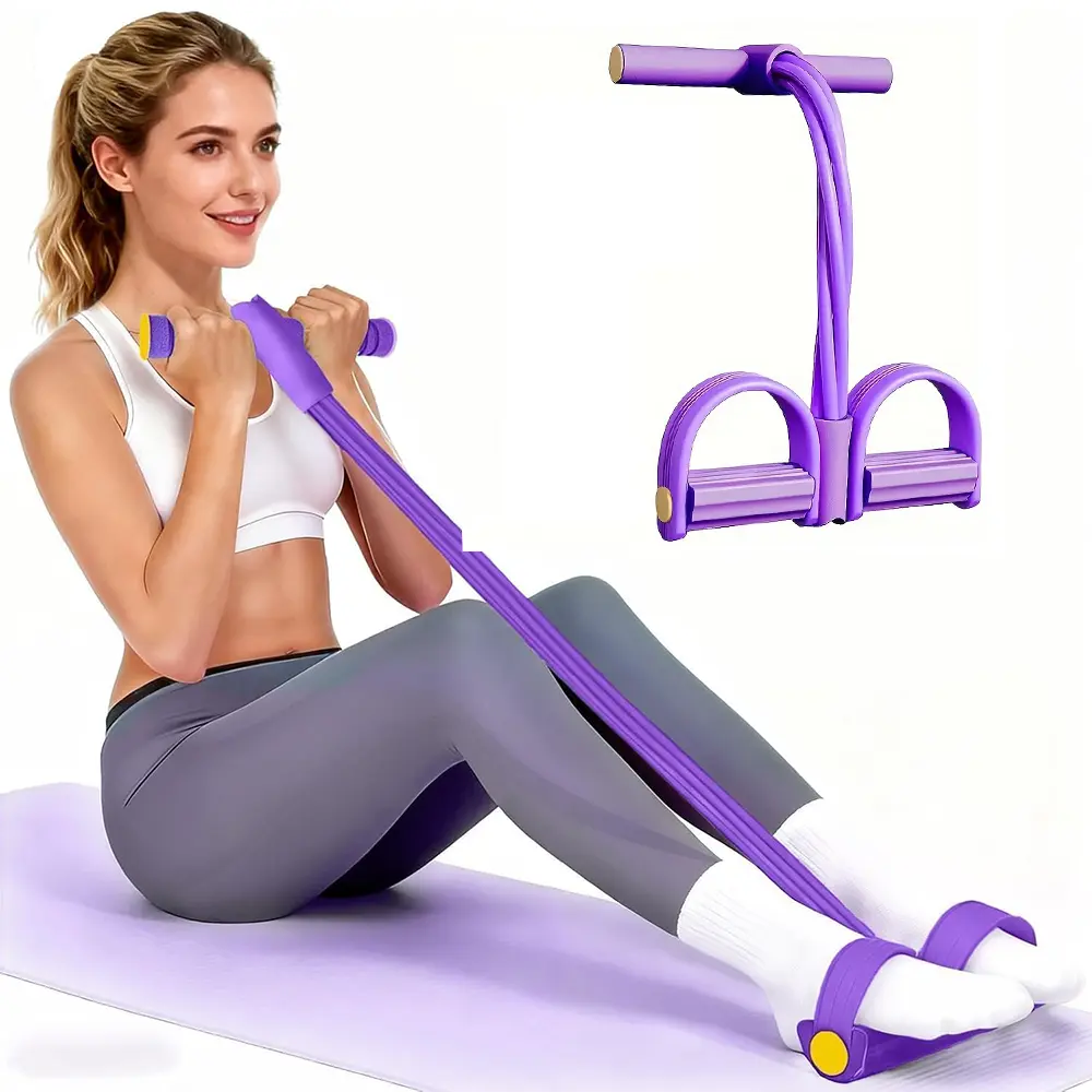 4-Rohr-Widerstandsband mit Fußpedalen für Bauchtraining zu Hause, Rückenöffnung, Yoga und Ganzkörperdehnung – für Damen und Herren