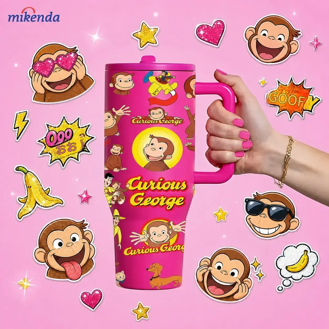Vaso térmico Monkey de 40 oz, acero inoxidable con doble pared al vacío, asa y cierre antiderrames, conserva el calor 12 h y el frío 24 h, estilo meme de caricatura