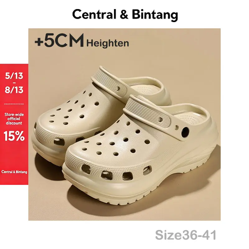 Central & Bintang 2026 Women's DIY Sandal Women Shoes Kasut Wanita Rubber Shoes Breathable Anti-slip Slippers Hole Shoe Kasut Lubang