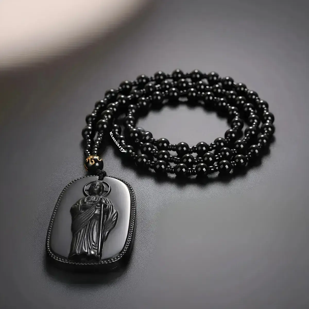Saint Jude Thaddeus Scapular Rosary Necklace with Volcanic Crystal Pendant, Unisex Religious Jewellery