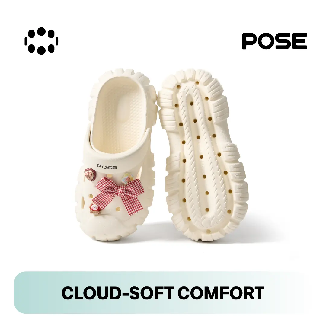 POSE Pioneer Clogs with Strawberry Ribbon Shoe Charms, Thick Anti-Slip Sole, PJ0011201, Buy 2 Save RM5