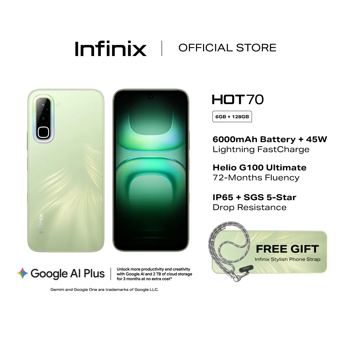 [NEW] Infinix HOT 70 스마트폰 | 6000mAh 배터리, 45W 고속 충전, Helio G100 Ultimate, 부드러운 성능