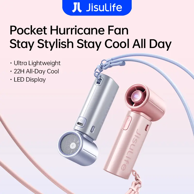 JisuLife Handheld Fan 9S, Rechargeable USB Mini Jet Fan with LED Display and 5 Speeds for Outdoor Use
