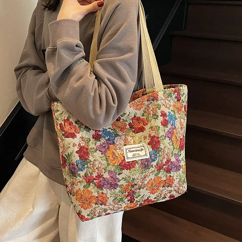 大容量帆布托特包，女士通勤手提包／女大学生单肩包