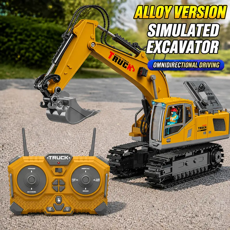 Excavadora de juguete a control remoto 2.4G de 11 canales para niños, modelo de maquinaria de construcción