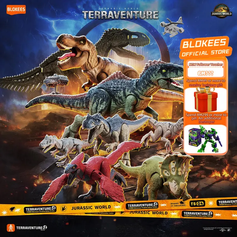 Blokees Jurassic World Terraventure TS01–04, Officially Licensed Building Block Model Toy, New