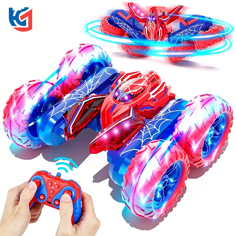 Carro araña a control remoto de 2,4 GHz con luces LED, acrobacia de flor de 360° y brazos articulados; regalo de cumpleaños y fiestas para niños
