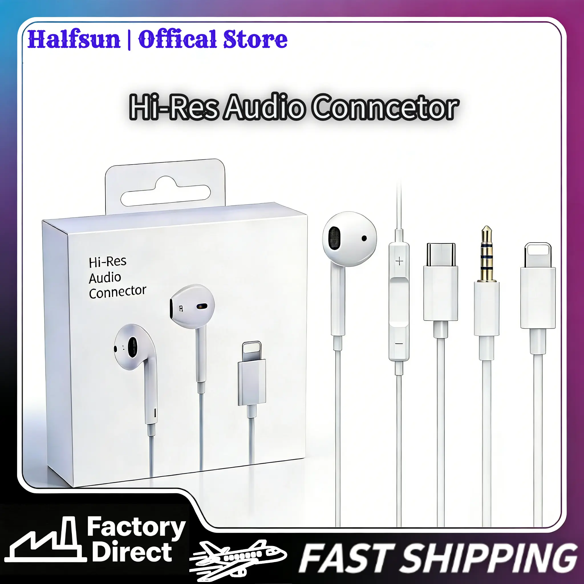 Audífonos con cable Halfsun con micrófono para llamadas y música, conexión de 3.5 mm, Type-C o Lightning y garantía de 1 año