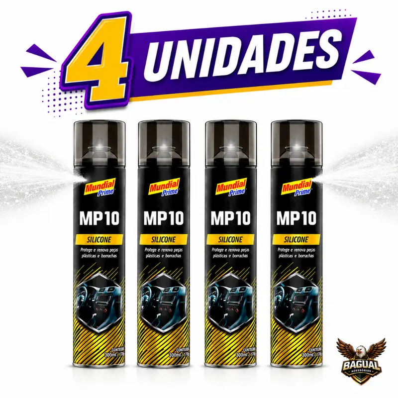 KIT ATÉ 4 SPRAYS de Silicone  MP10 Tutti Frutti 300ml – Revitalizador, Eficaz/Fácil Uso, Proteção, Brilho Mundial Prime*