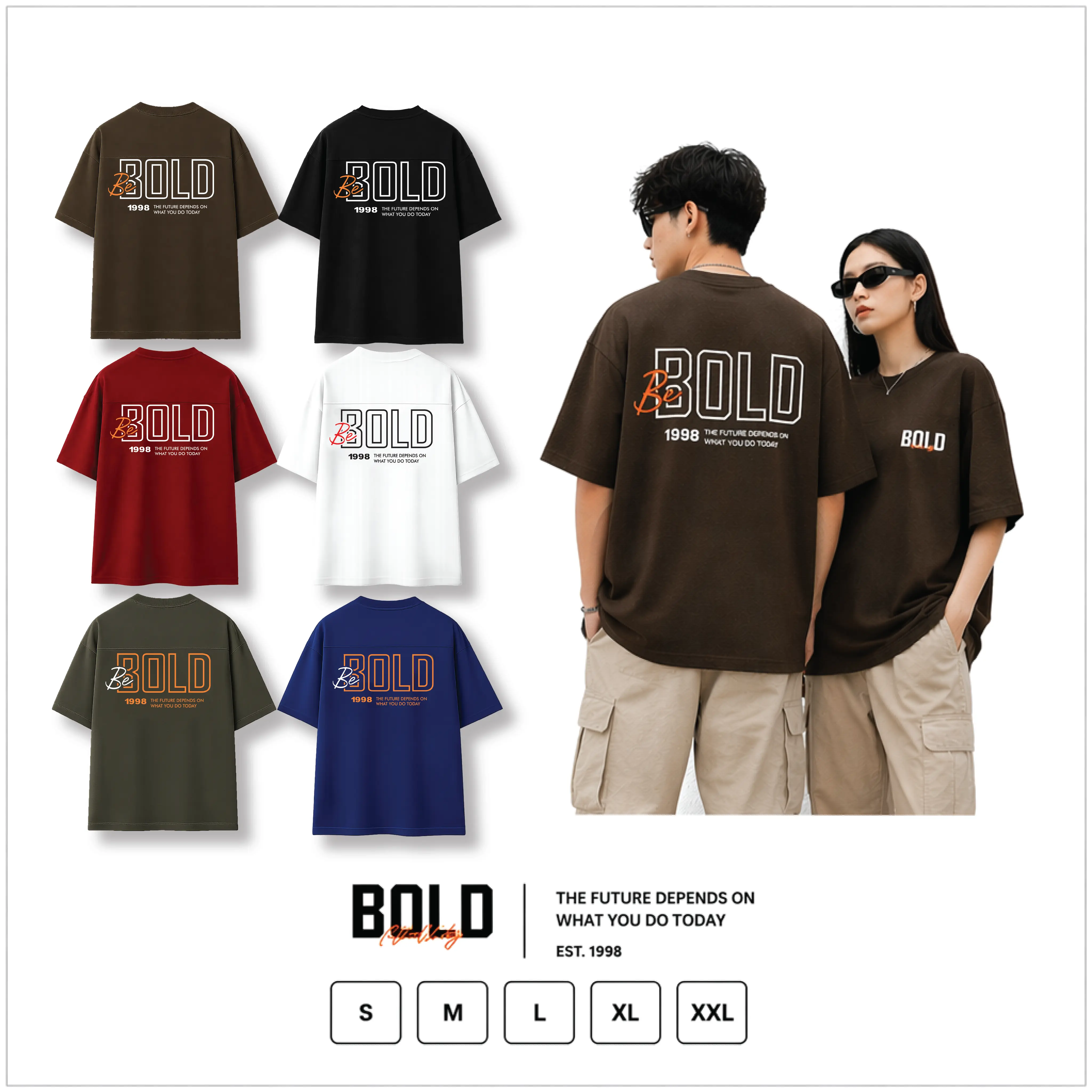 Oferta con regalo BOLD: combo de 2 camisetas unisex de corte boxy, estampado por ambos lados, poliéster y cuello redondo