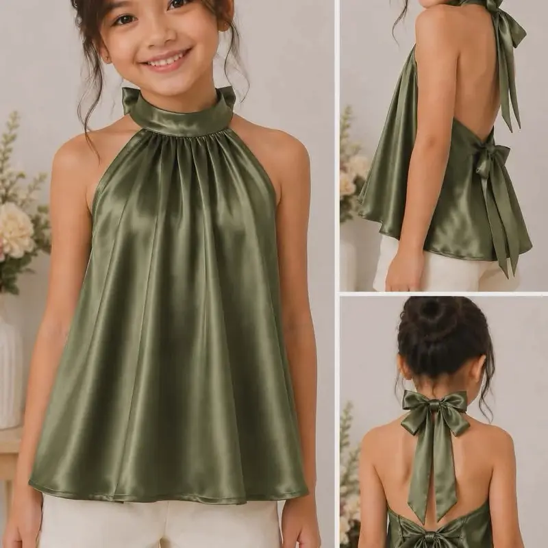 Elegant Satin Halter Top for Girls, Soft and Comfortable Party or Casual Top, Ages 3–6