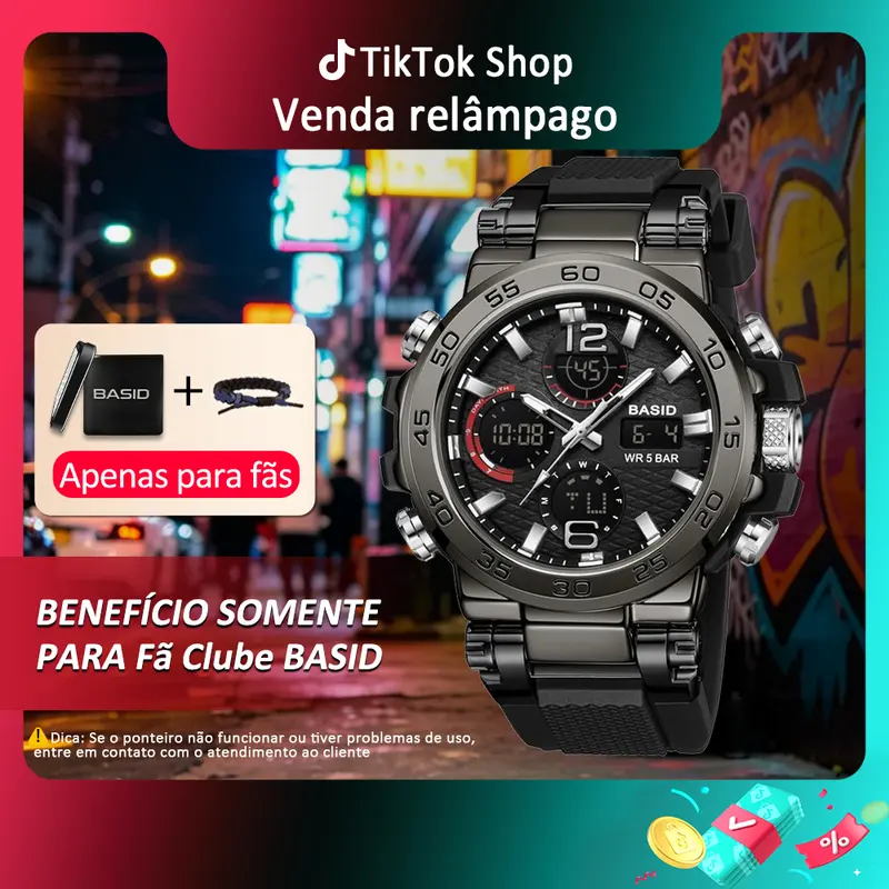 BASID 2405 Men’s Water-Resistant Sports Watch with Analogue-Digital Display and Multifunction LED