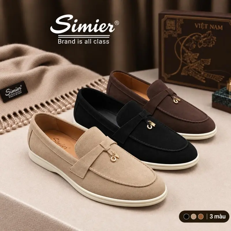 Giày Lười Da Lộn Summer Loafer Charm GD14 Thương Hiệu Simier , Giày Suede Loafers Phụ Kiện Khóa Trang Trí Đế Bằng Cho Mùa Hè