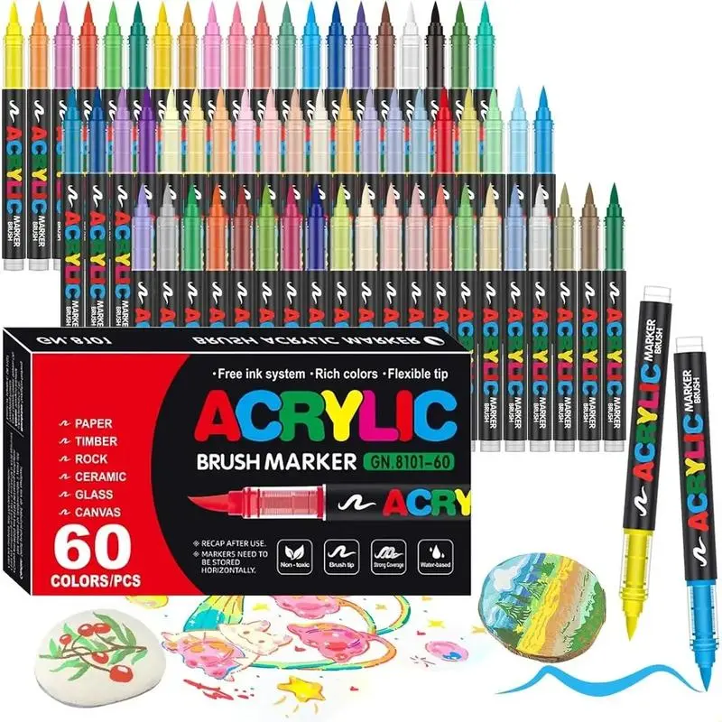 Professional Waterproof Acrylic Brush Markers in Vibrant Colors for Art, DIY and Crafts