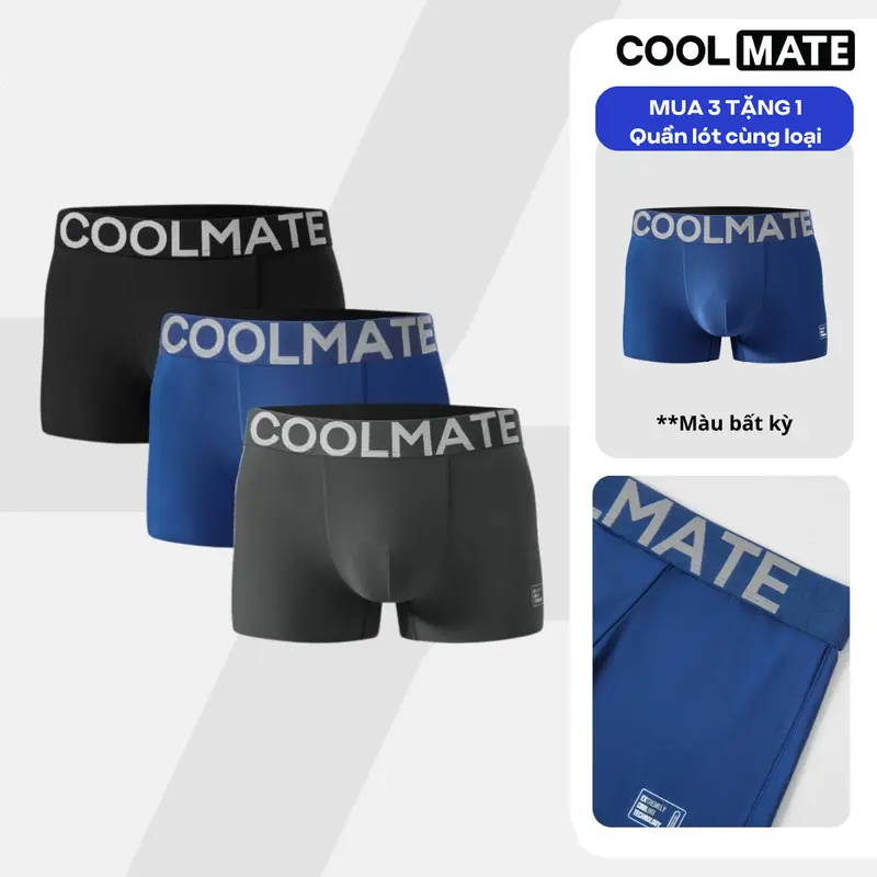 Coolmate Excool Clean Cut II Men's Trunk Underwear, 3-Pack, Stretchy and Breathable, Plus Sizes Available; Buy 3 Get 1 Free