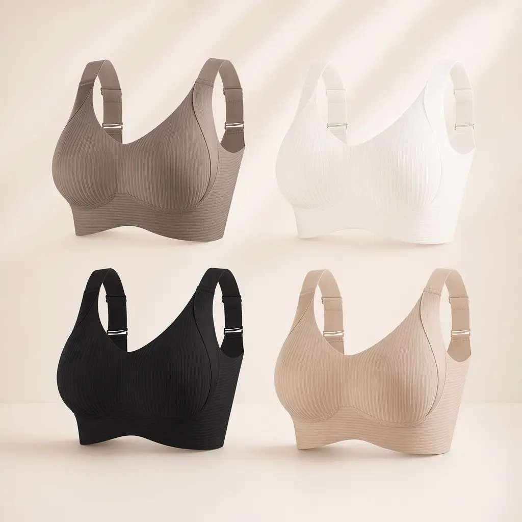 ICESEE Brasier sin varillas y sin costuras para mujer, con tirante ajustable, respaldo con hebilla, cómodo y transpirable, levanta el busto, lencería femenina para todas las estaciones, paquete de brasieres