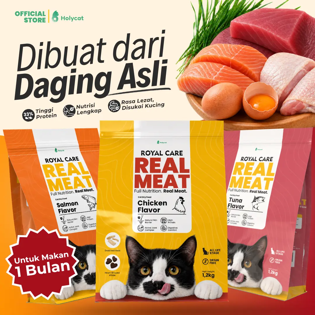 [OFFRE DE LANCEMENT] Croquettes Holycat Real Meat pour chat, thon et saumon, 1,2 kg / 450 g – Alimentation super premium sans céréales, 33 % de protéines, anti-chute de poils
