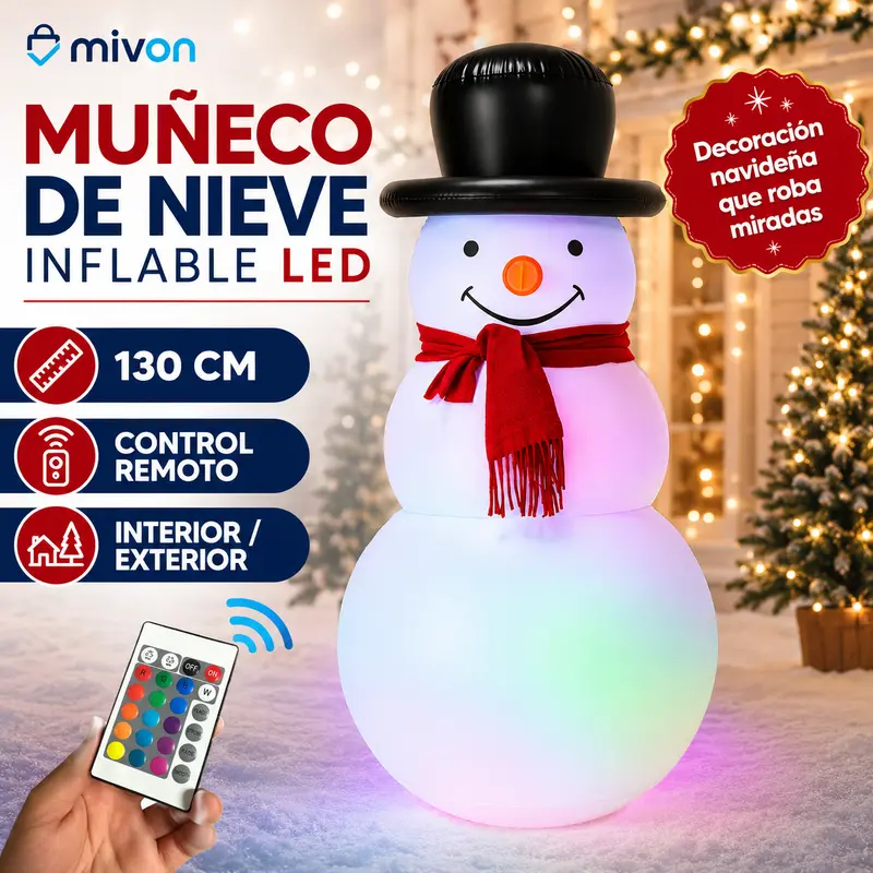130 cm Inflatable Snowman with Scarf, Remote Control and LED Light, for Indoor or Outdoor Christmas Decor