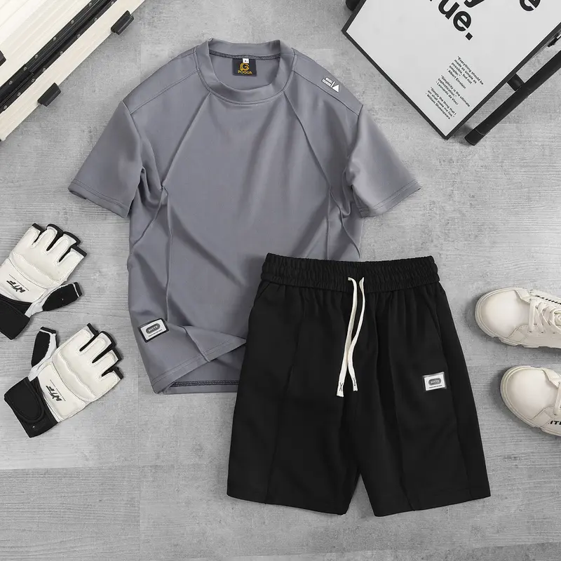 Men's Q08 Stretch Poly Knit Two-Piece Outfit with Embroidered Label, Contrast Trim and Heat-Pressed Details