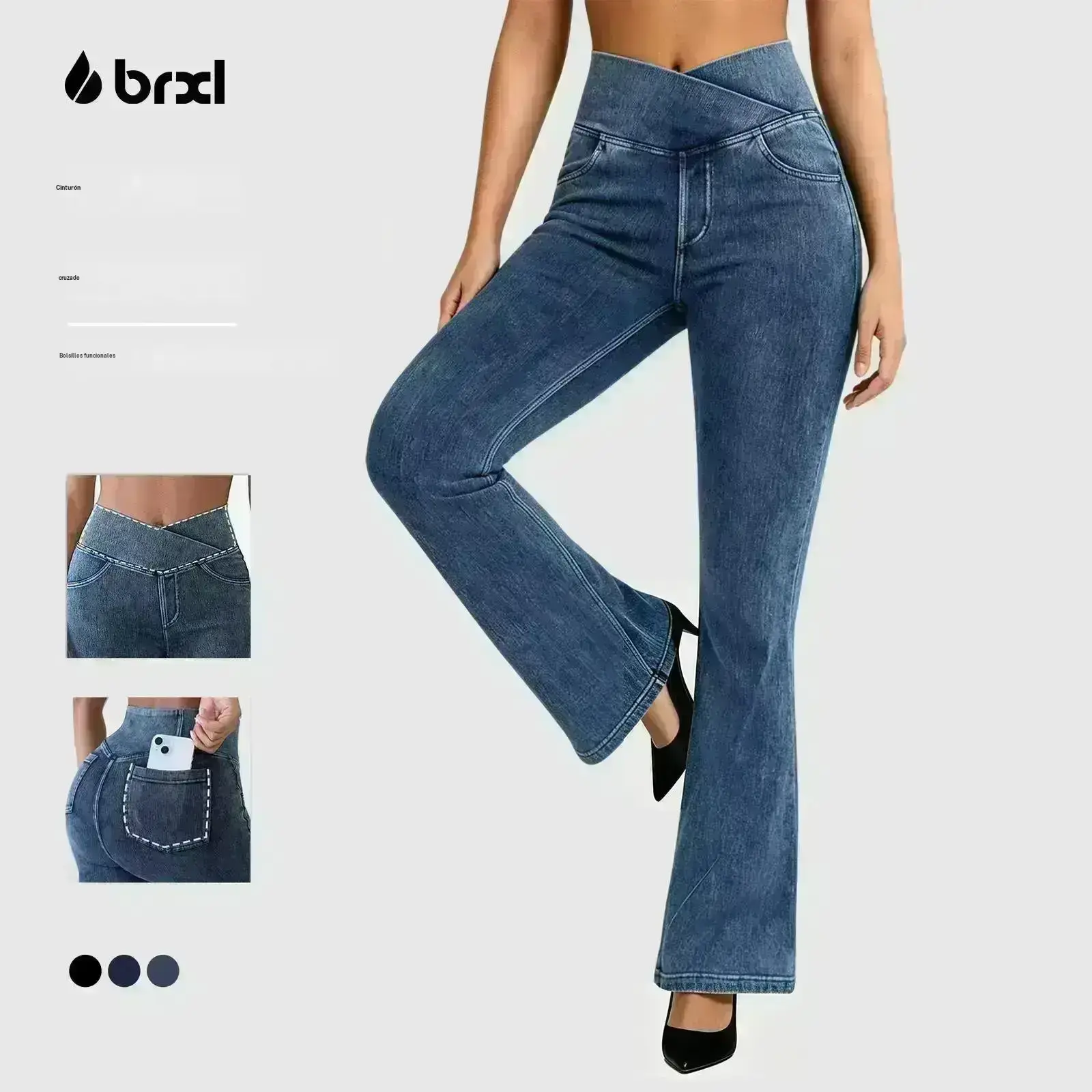 BRXL 여성 하이웨이스트 크로스오버 스트레치 부츠컷 플레어 제깅스 청바지 포켓 디자인 #Streetwear #divertidoal aire libre #TikTokShopSpringGlowUp #TikTokShopFashion 1