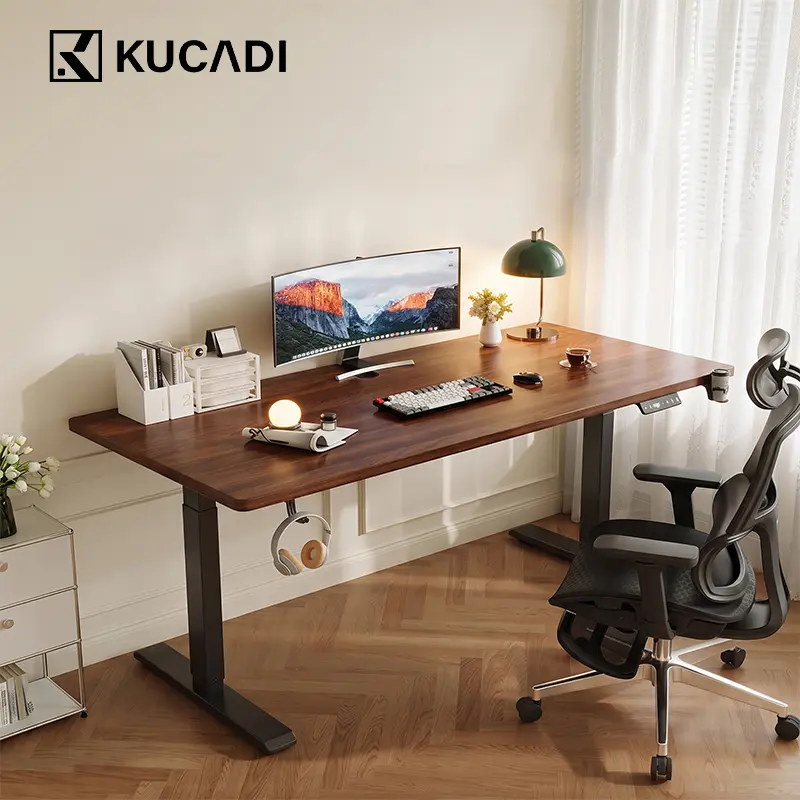 KUCADI Electric Height Adjustable Office / Study Desk / Gaming Desk / Adjustable Computer Desk / Office Desk / Walnut Wood Computer Desk [5-Year Warranty]