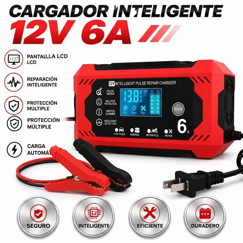 Multifunctional car battery charger with LCD screen, automatic switching mode and overcharge protection for cars, trucks and motorcycles