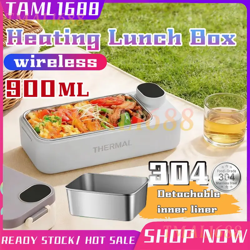 [Stok Tersedia di SG] Kotak Bekal Elektrik Pemanas Tanpa Kabel Isi Ulang dengan Wadah Stainless Steel 304, Tanpa Perlu Air, Penghangat Makanan Portabel untuk Kantor dan Perjalanan
