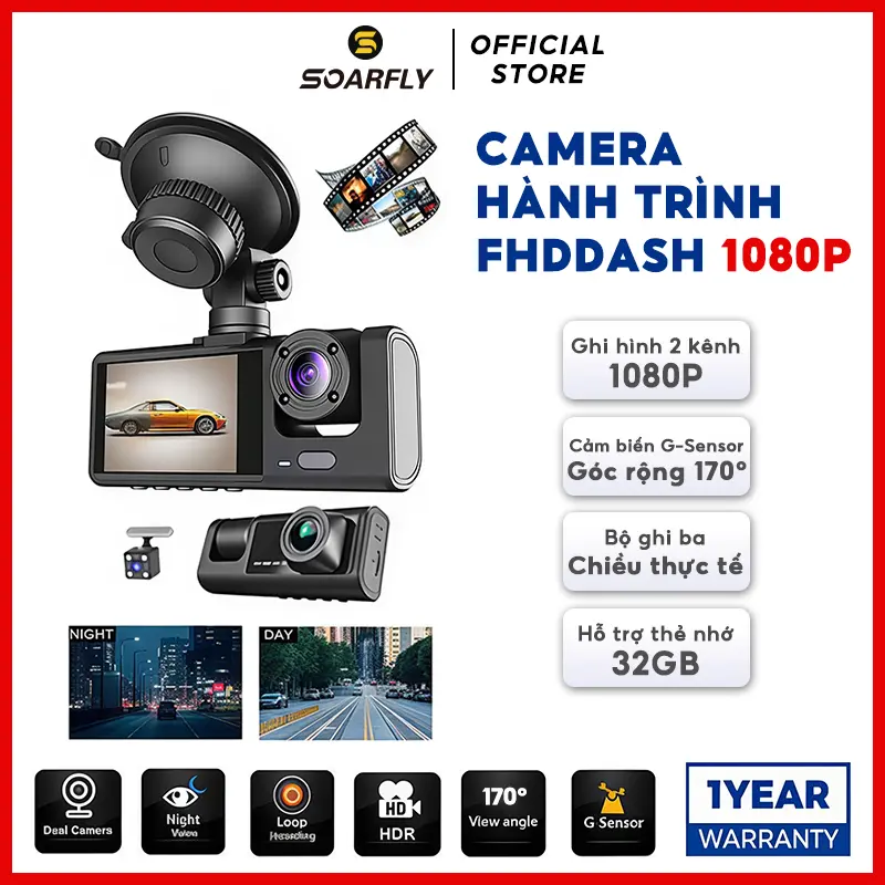 SOARFLY Camera 2026 hành trình hỗ trợ kết nối ba mắt, ghi tốc độ cao, Full HD 1080p Wifi, Ultra Clear IR