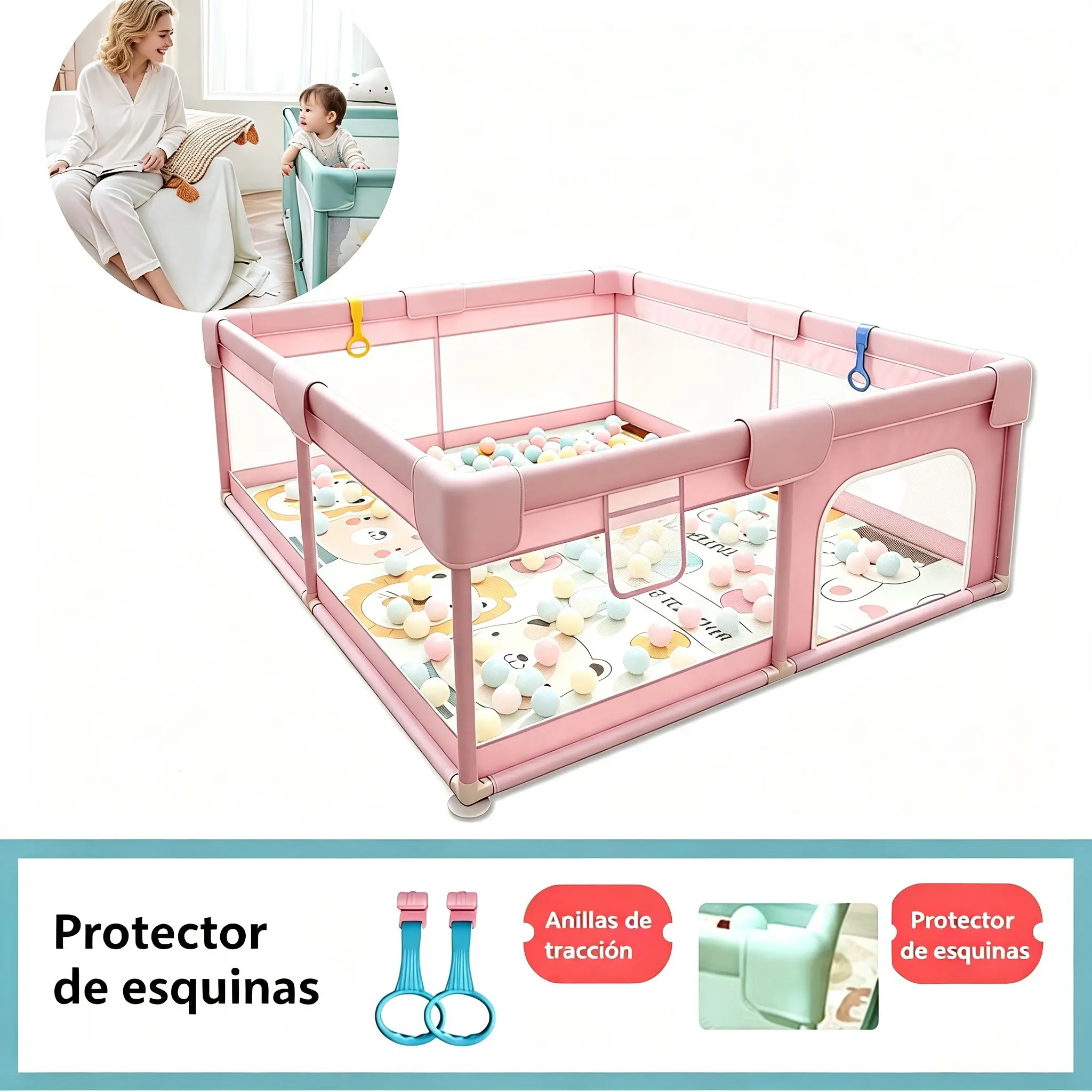 Large Baby Playpen with Breathable Mesh and Non-Slip Base