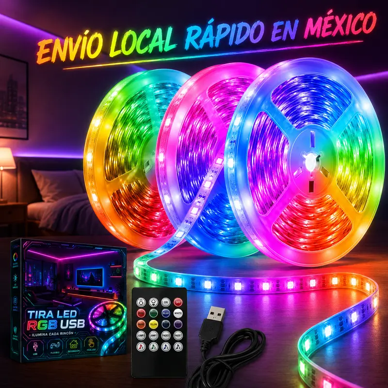 USB RGB LED Strip Lights, 2m–30m/6.56ft–98.4ft, 20-Button Remote, for Bedrooms, Headboards, Desks, Walls and Shelves